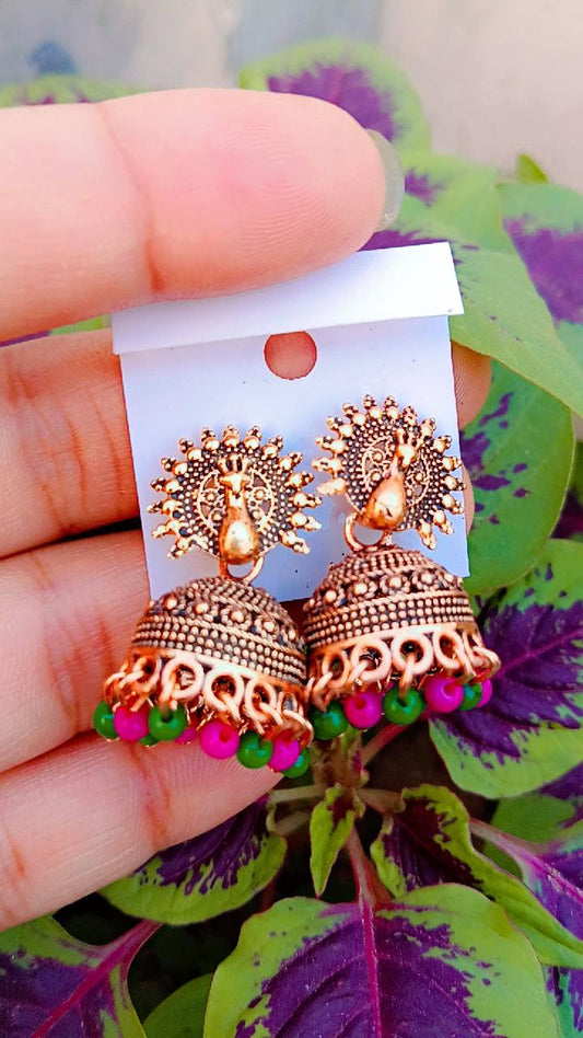 Mayuri Antique Peacock Jhumka Earrings – Mummy Jewellery