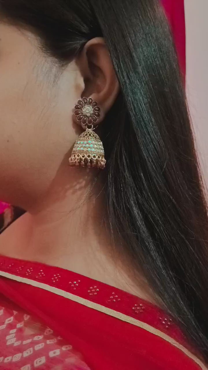 Sitara Kundan Floral Dome Jhumka Earrings | Mummy Jewellery
