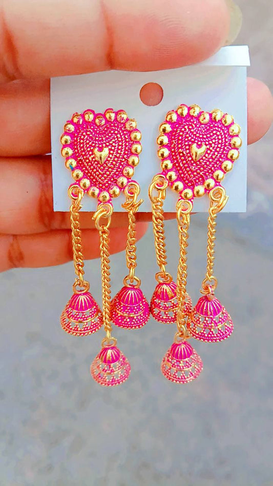 Pink Heart Tassel Jhumka Earrings for Festive Wear – Mummy jewellery