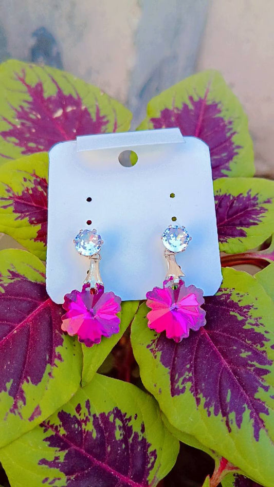Ira Hot Pink Floral Crystal Stud Earrings – Glam Party Wear by Mummy Jewellery