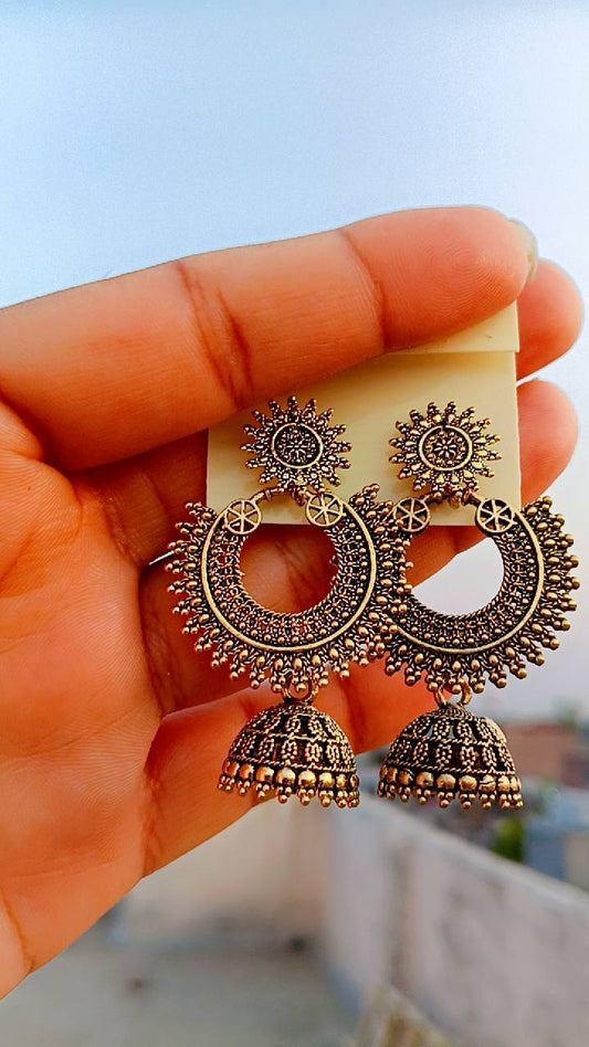 Aarohi Antique Sunburst Hoop Jhumka Earrings for Ethnic Grandeur – Mummy Jewellery