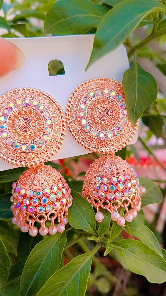 Rose Gold Mirror Dome Jhumki Earrings – Mummy Jewellery