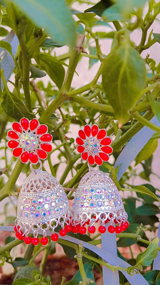 Anaya Red Blossom Dome Jhumka Earrings for Festive Celebrations – Mummy Jewellery