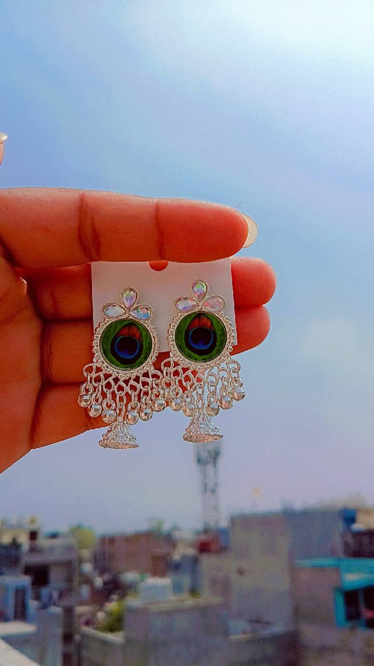 Aarohi Peacock Eye Silver Dome Jhumka Earrings for Festive Glam – Mummy Jewellery