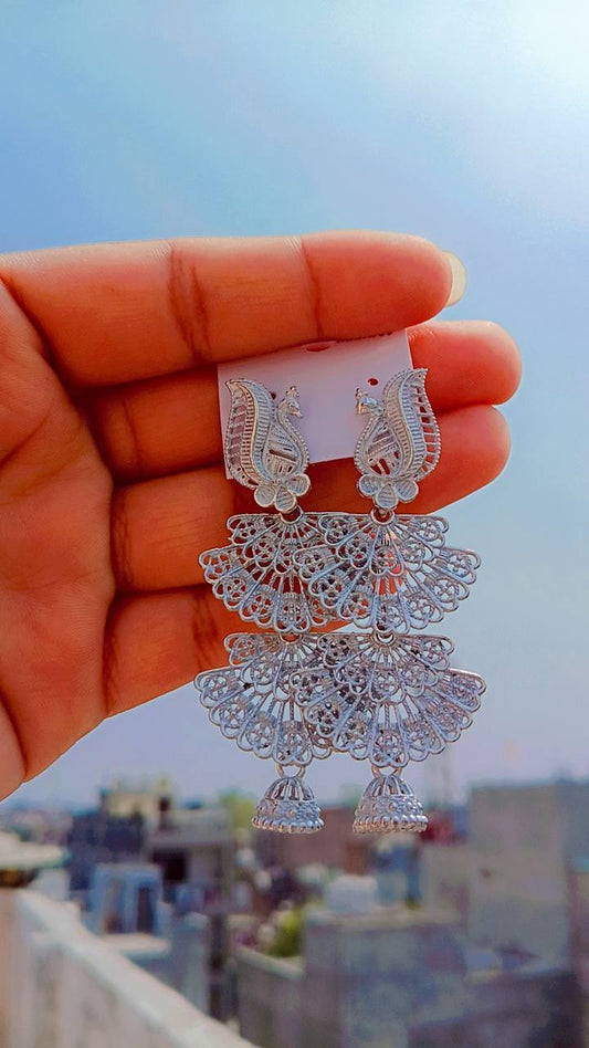 Neelaya Peacock Fan Cascade Jhumka Earrings for Festive Elegance – Mummy Jewellery