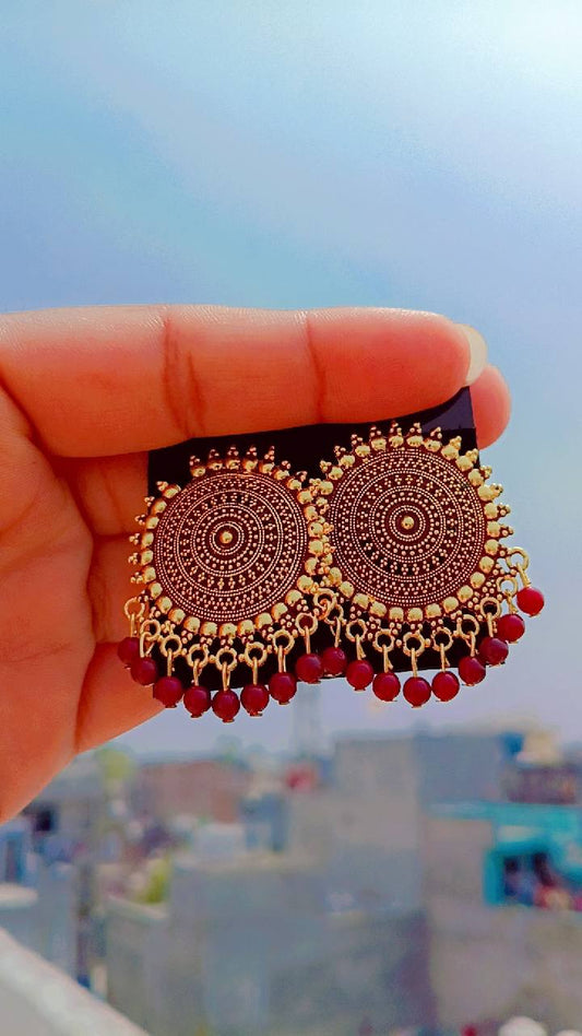Charvi Antique Round Stud Jhumka Earrings for Ethnic Glam – Mummy Jewellery