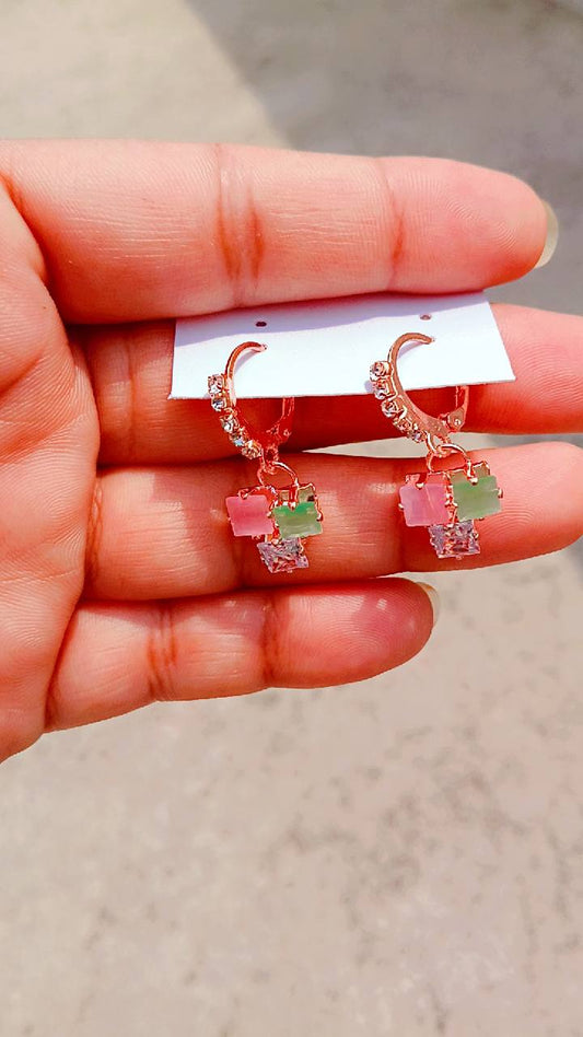 Crystal Bloom Hoops – Rose Gold Pastel Dangle Earrings by Mummy Jewellery