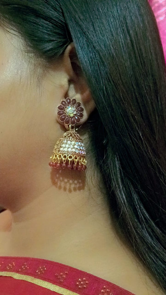 Sitara Kundan Floral Dome Jhumka Earrings | Mummy Jewellery