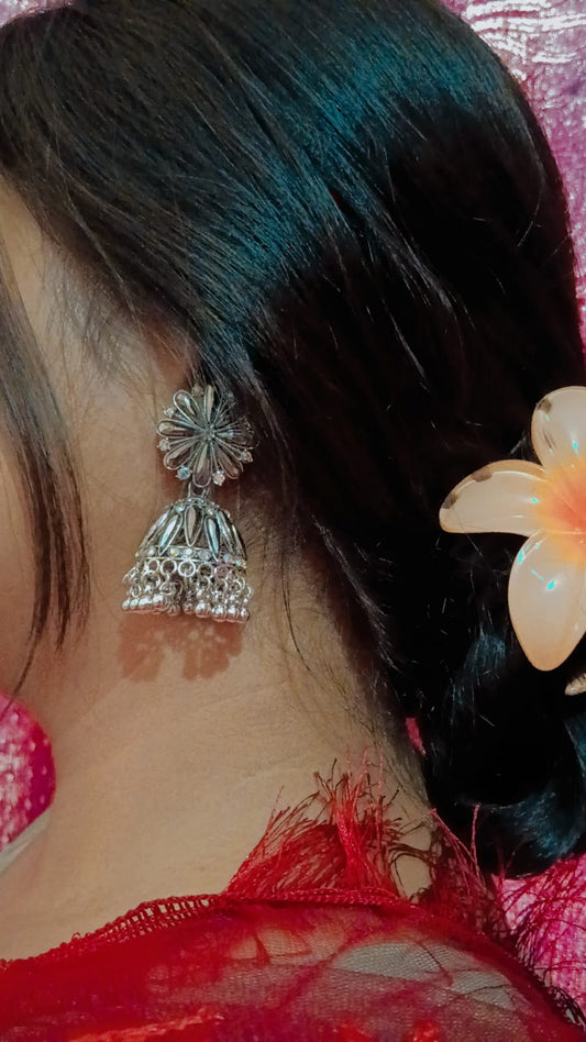 Chandrika Silver Colour Floral Jhumka Earrings | Mummy Jewellery
