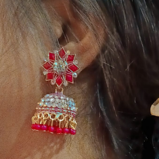Radiant Pink Starburst Jhumkas | Mummy Jewellery