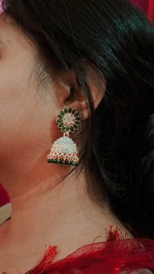 Zoya Emerald Bloom Golden Dome Jhumkas | Mummy Jewellery