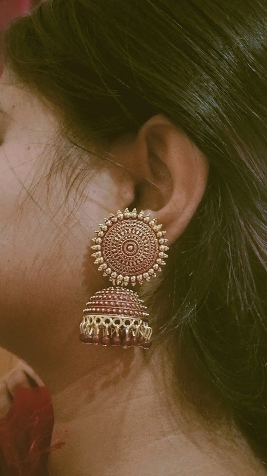 Rajnigandha Maroon Jhumka Earrings | Mummy Jewellery