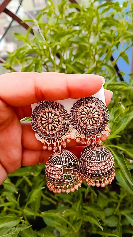 Meher Antique Jhumka – Rose Gold Radiance by Mummy Jewellery