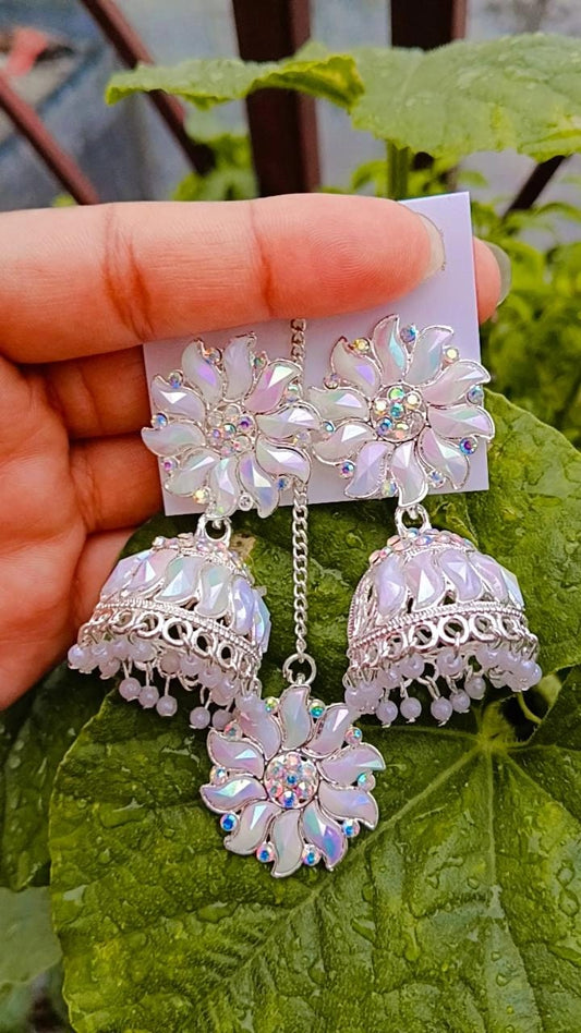 Noor Mirror Petal Jhumka Set – Silver Glow by Mummy Jewellery