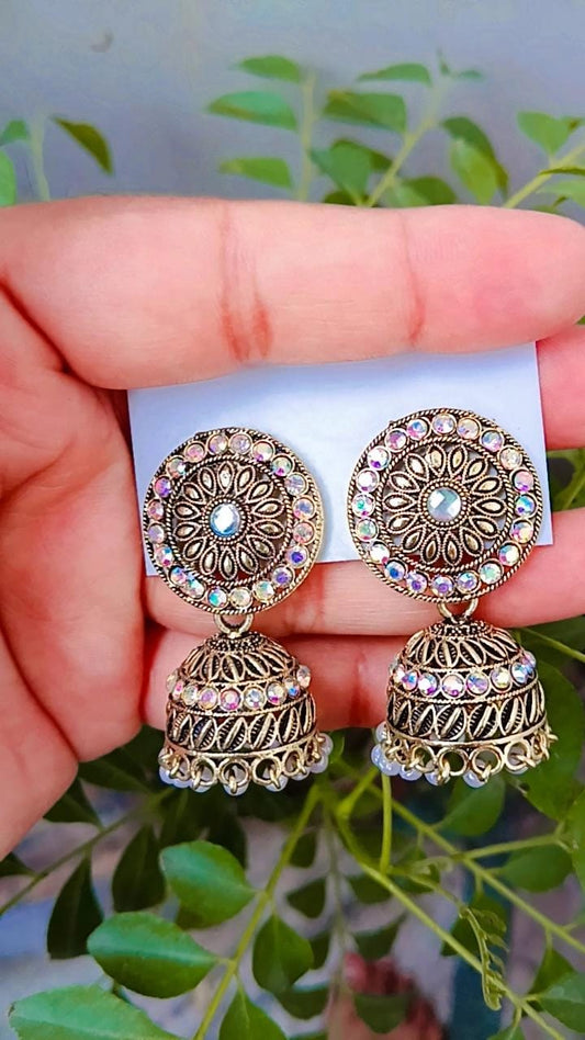 Ziya Antique Gold Mirror Jhumka – Radiant Royal by Mummy Jewellery