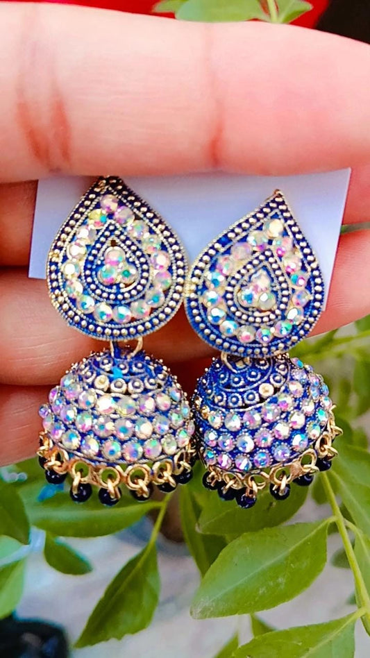 Aarohi Royal Blue Sparkle Jhumka Earrings for Party Glam – Mummy Jewellery