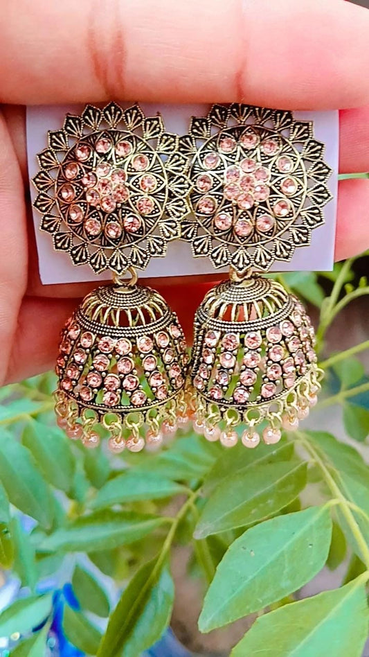 Aarohi Floral Blush Jhumka Earrings for Wedding Elegance – Mummy Jewellery
