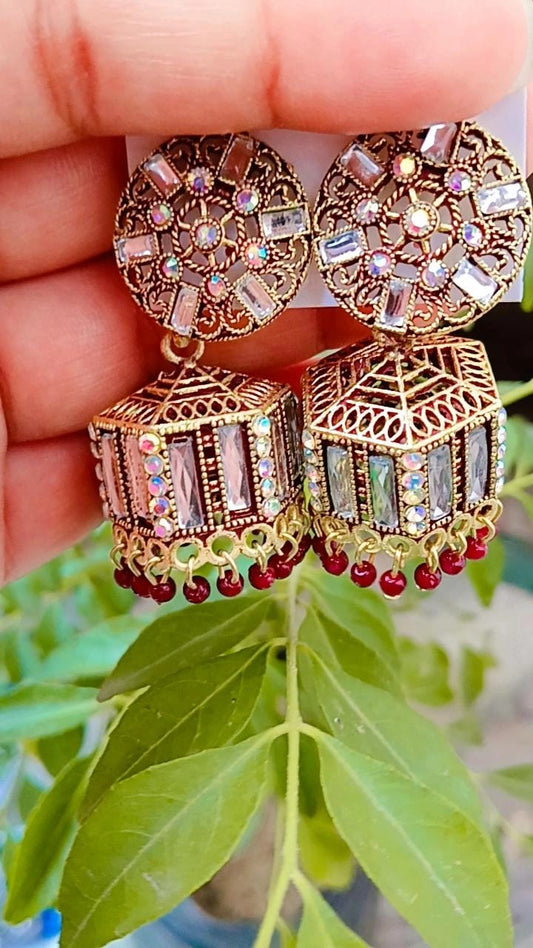 Aarohi Octa Mirror Jhumka Earrings for Festive Glam – Mummy Jewellery