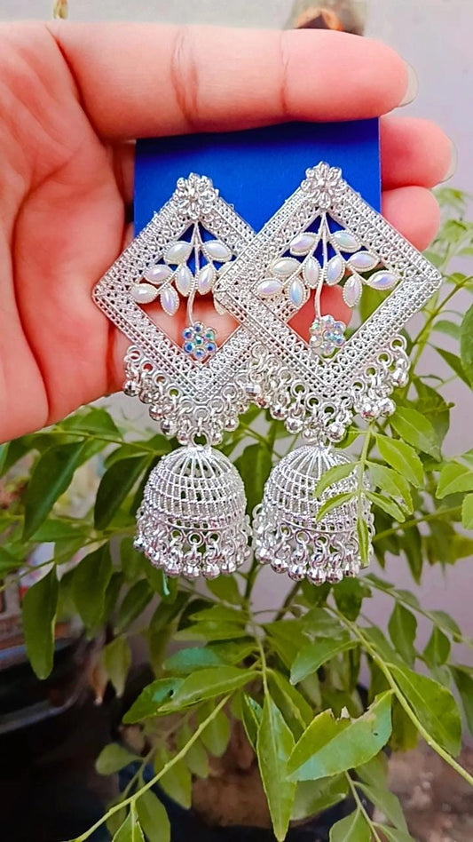 Silver-Plated Designer Jhumka Earrings