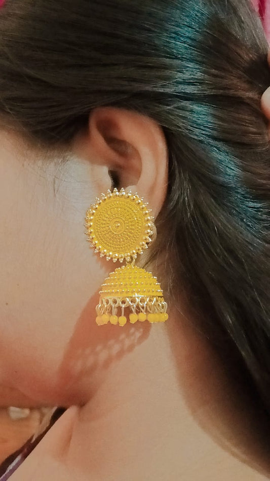 Antique Golden colour Circular Earrings | Mummy Jewellery