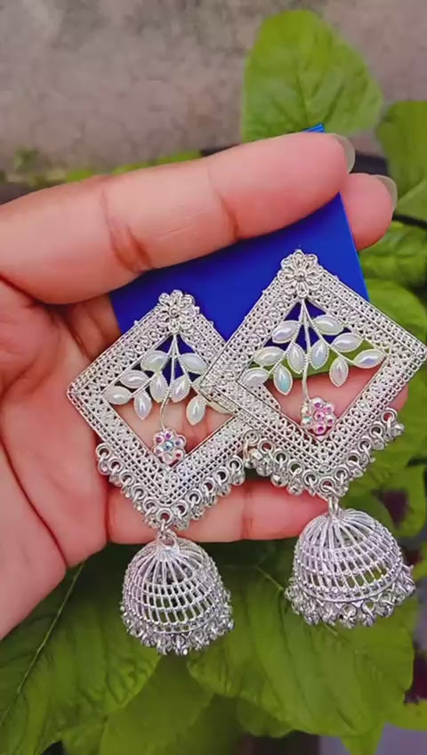 Silver-Plated Designer Jhumka Earrings