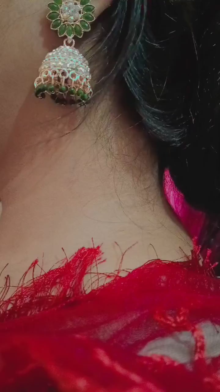 Zoya Emerald Bloom Golden Dome Jhumkas | Mummy Jewellery
